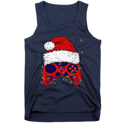 Video Game Santa Hat Funny Christmas Pjs Lights Tank Top