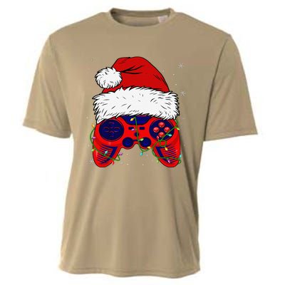 Video Game Santa Hat Funny Christmas Pjs Lights Cooling Performance Crew T-Shirt