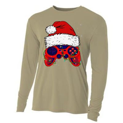 Video Game Santa Hat Funny Christmas Pjs Lights Cooling Performance Long Sleeve Crew