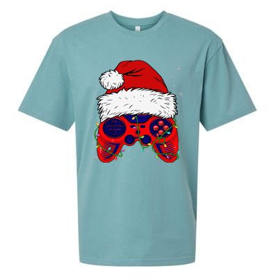 Video Game Santa Hat Funny Christmas Pjs Lights Sueded Cloud Jersey T-Shirt