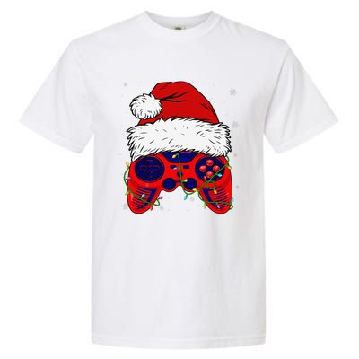 Video Game Santa Hat Funny Christmas Pjs Lights Garment-Dyed Heavyweight T-Shirt