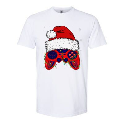 Video Game Santa Hat Funny Christmas Pjs Lights Softstyle CVC T-Shirt