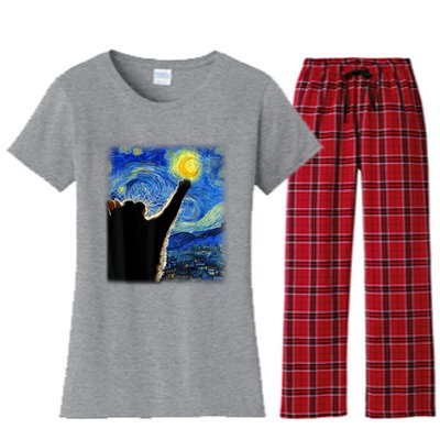 Van Gogh Starry Night Cat Women's Flannel Pajama Set