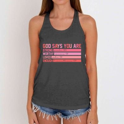 Vintage God Says You Are Strong Worthy Loved Enough Gift Women's Knotted Racerback Tank