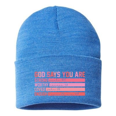 Vintage God Says You Are Strong Worthy Loved Enough Gift Sustainable Knit Beanie