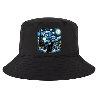 Van Gogh Starry Night Festive Christmas Black Cat Santa Hat Cool Comfort Performance Bucket Hat