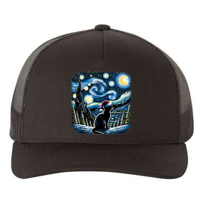 Van Gogh Starry Night Festive Christmas Black Cat Santa Hat Yupoong Adult 5-Panel Trucker Hat