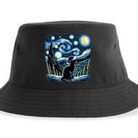 Van Gogh Starry Night Festive Christmas Black Cat Santa Hat Sustainable Bucket Hat