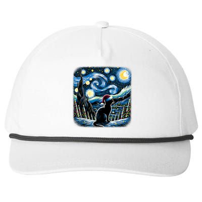 Van Gogh Starry Night Festive Christmas Black Cat Santa Hat Snapback Five-Panel Rope Hat