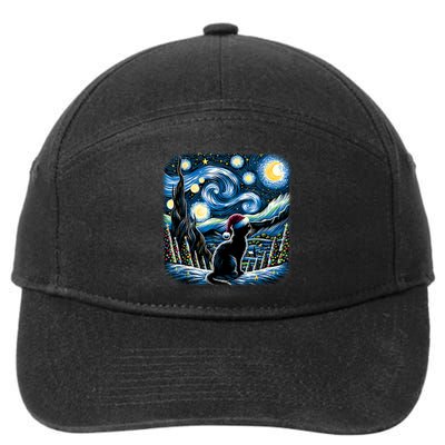 Van Gogh Starry Night Festive Christmas Black Cat Santa Hat 7-Panel Snapback Hat