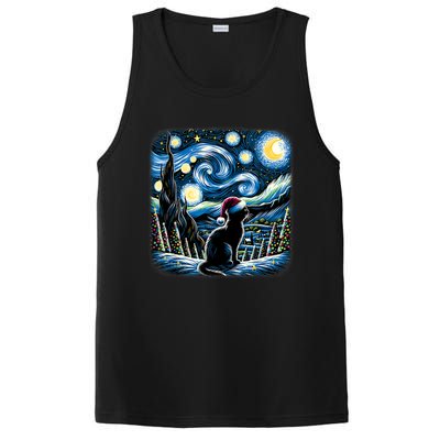 Van Gogh Starry Night Festive Christmas Black Cat Santa Hat PosiCharge Competitor Tank