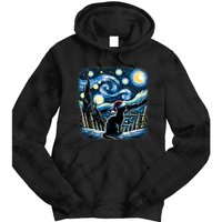 Van Gogh Starry Night Festive Christmas Black Cat Santa Hat Tie Dye Hoodie