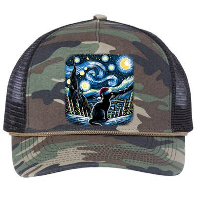 Van Gogh Starry Night Festive Christmas Black Cat Santa Hat Retro Rope Trucker Hat Cap