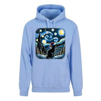 Van Gogh Starry Night Festive Christmas Black Cat Santa Hat Unisex Surf Hoodie