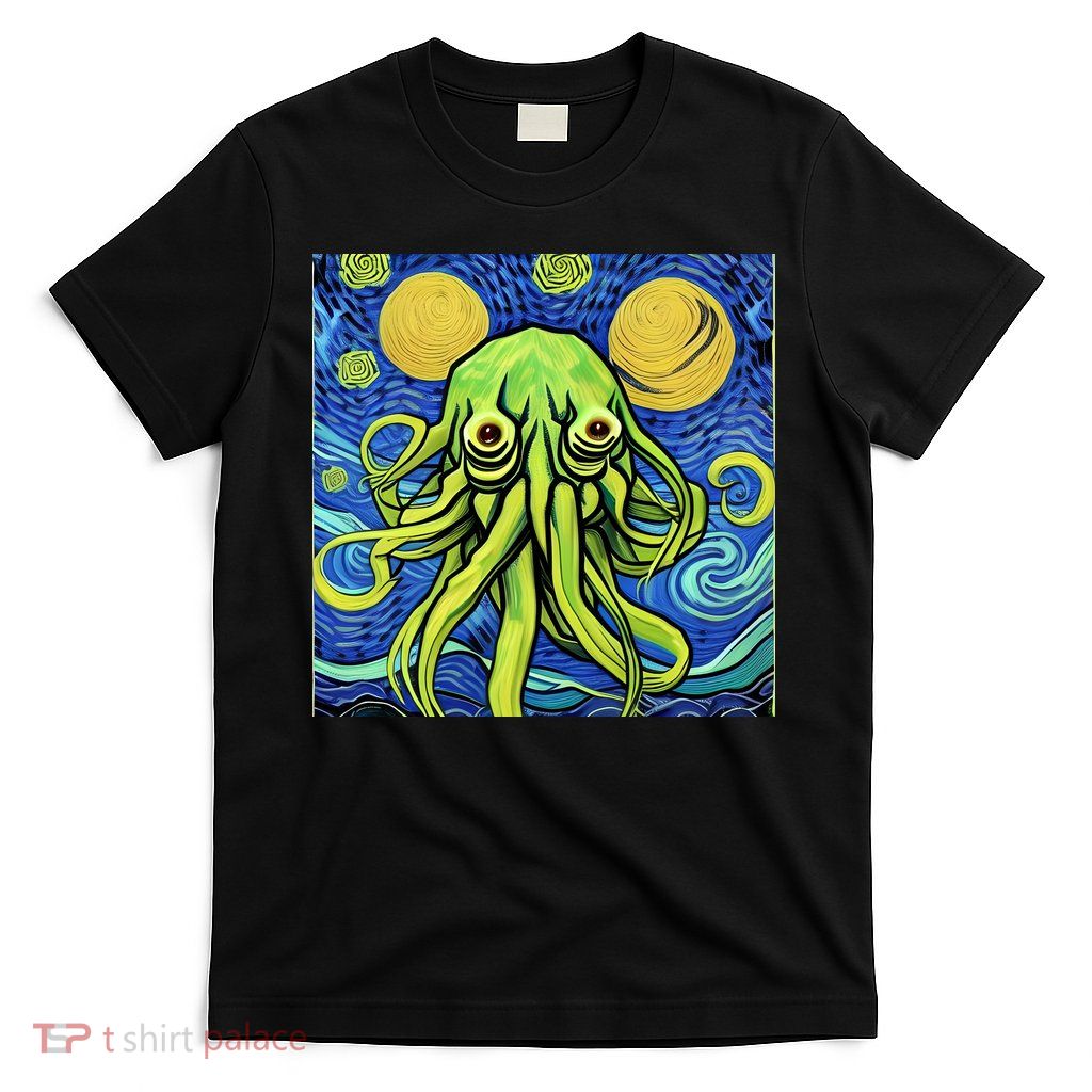 Van Gogh Style Cthulhu Lovecraft Starry Night T-Shirt