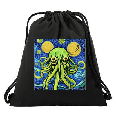 Van Gogh Style Cthulhu Lovecraft Starry Night Drawstring Bag