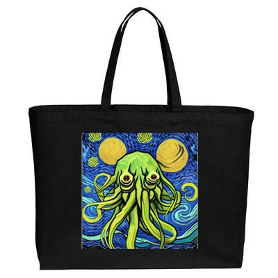 Van Gogh Style Cthulhu Lovecraft Starry Night Cotton Canvas Jumbo Tote