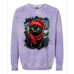 Van Gogh Starry Night Cat Funny Black Cat Christmas Colorblast Crewneck Sweatshirt