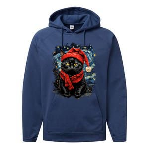 Van Gogh Starry Night Cat Funny Black Cat Christmas Performance Fleece Hoodie