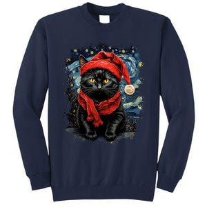 Van Gogh Starry Night Cat Funny Black Cat Christmas Tall Sweatshirt