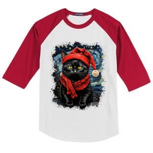 Van Gogh Starry Night Cat Funny Black Cat Christmas Kids Colorblock Raglan Jersey