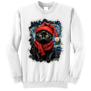 Van Gogh Starry Night Cat Funny Black Cat Christmas Sweatshirt