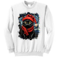 Van Gogh Starry Night Cat Funny Black Cat Christmas Sweatshirt