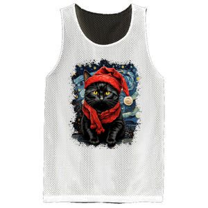 Van Gogh Starry Night Cat Funny Black Cat Christmas Mesh Reversible Basketball Jersey Tank