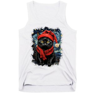 Van Gogh Starry Night Cat Funny Black Cat Christmas Tank Top