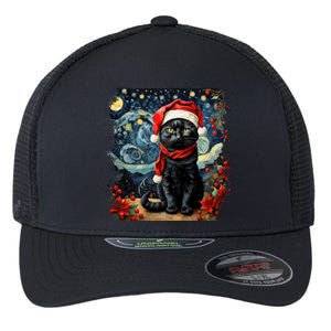 Van Gogh Starry Night Cat Funny Cat Christmas Flexfit Unipanel Trucker Cap