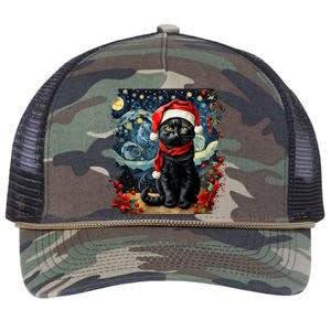 Van Gogh Starry Night Cat Funny Cat Christmas Retro Rope Trucker Hat Cap