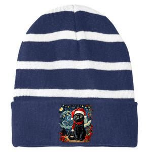 Van Gogh Starry Night Cat Funny Cat Christmas Striped Beanie with Solid Band