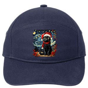 Van Gogh Starry Night Cat Funny Cat Christmas 7-Panel Snapback Hat