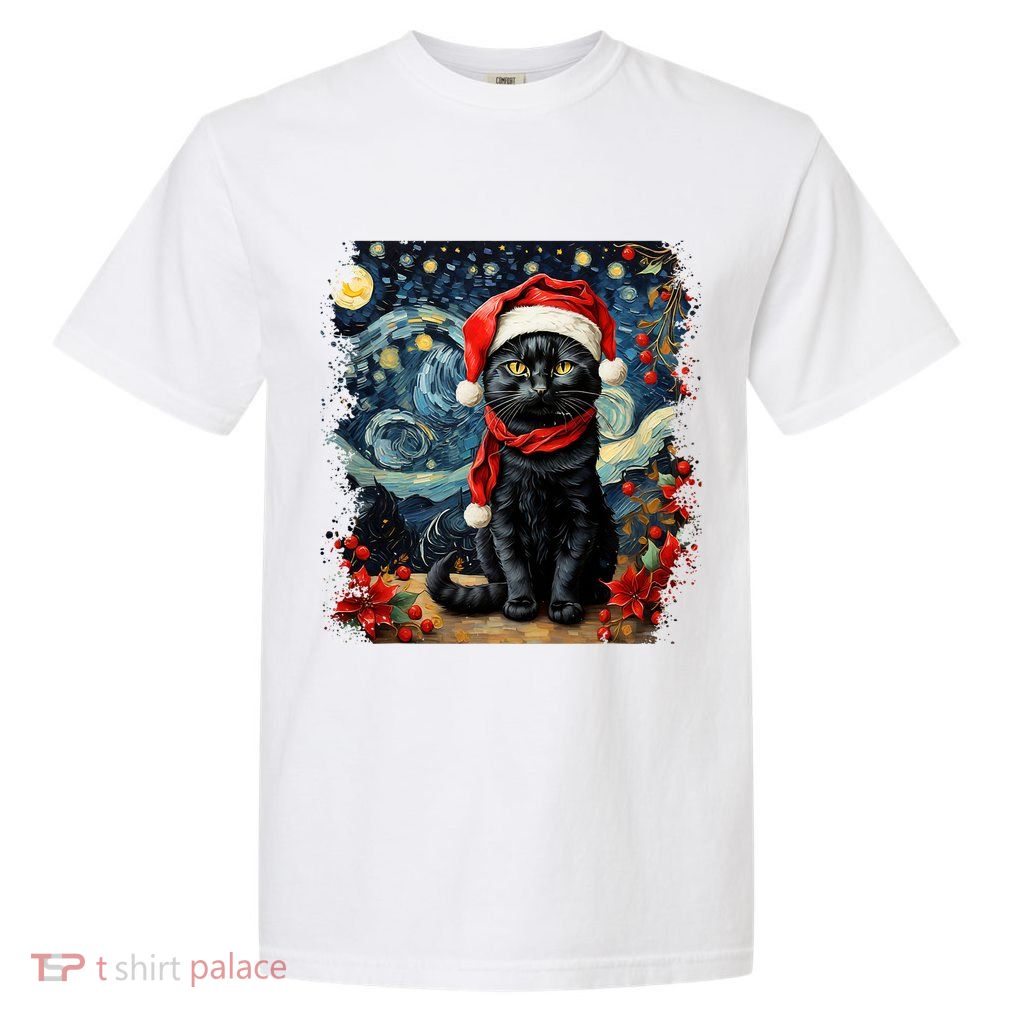 Van Gogh Starry Night Cat Funny Cat Christmas Garment-Dyed Heavyweight T-Shirt