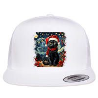 Van Gogh Starry Night Cat Funny Cat Christmas Flat Bill Trucker Hat