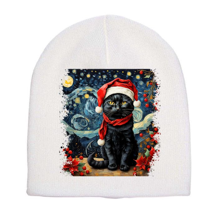 Van Gogh Starry Night Cat Funny Cat Christmas Short Acrylic Beanie