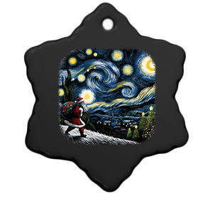 Van Gogh Starry Night Santa Christmas Winter Snowy Night Ceramic Star Ornament