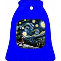 Van Gogh Starry Night Santa Christmas Winter Snowy Night Ceramic Bell Ornament