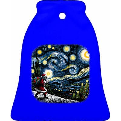 Van Gogh Starry Night Santa Christmas Winter Snowy Night Ceramic Bell Ornament