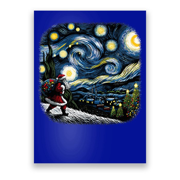 Van Gogh Starry Night Santa Christmas Winter Snowy Night Poster