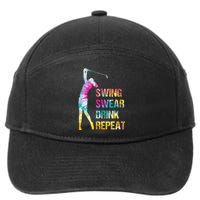 Vintage Golf Swing Swear Drink Repeat Love Golfing Golfer 7-Panel Snapback Hat