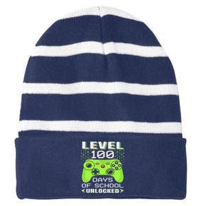 Video Gamer Student 100th Day Teacher 100 Days Of School Striped Beanie with Solid Band