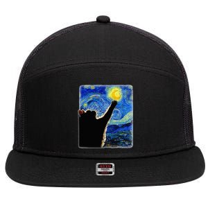 Van Gogh Starry Night Cat 7 Panel Mesh Trucker Snapback Hat