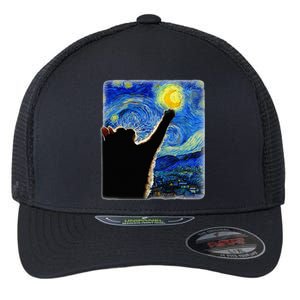 Van Gogh Starry Night Cat Flexfit Unipanel Trucker Cap