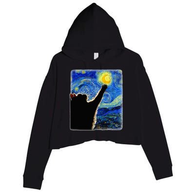 Van Gogh Starry Night Cat Crop Fleece Hoodie