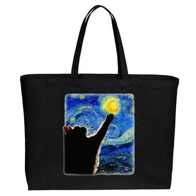 Van Gogh Starry Night Cat Cotton Canvas Jumbo Tote