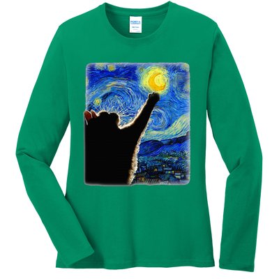 Van Gogh Starry Night Cat Ladies Long Sleeve Shirt