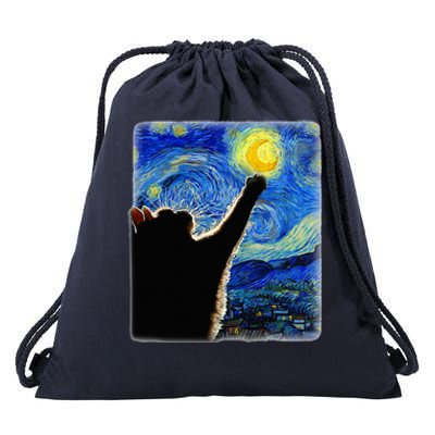 Van Gogh Starry Night Cat Drawstring Bag