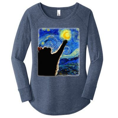 Van Gogh Starry Night Cat Women's Perfect Tri Tunic Long Sleeve Shirt