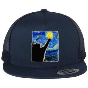 Van Gogh Starry Night Cat Flat Bill Trucker Hat